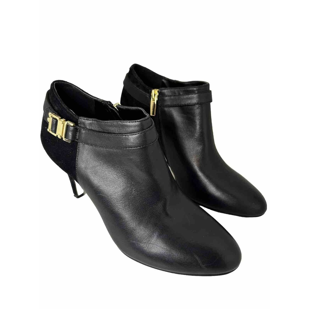 Vince Camuto Womens Booties Black Leather Ankle Heeled‎ Buckle sz 8M
